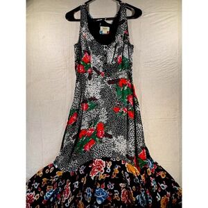 Anthropologie Maeve Violette Floral Midi Dress Sz 2 Sleeveless Black Multi